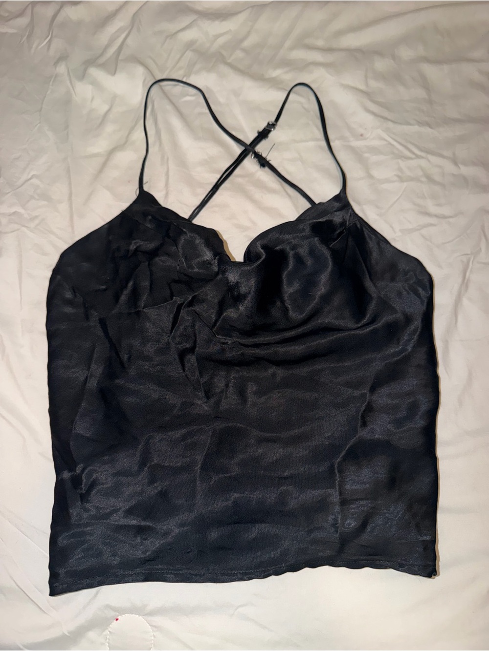 Zara Black Satin Cowl Camisole Tank Top